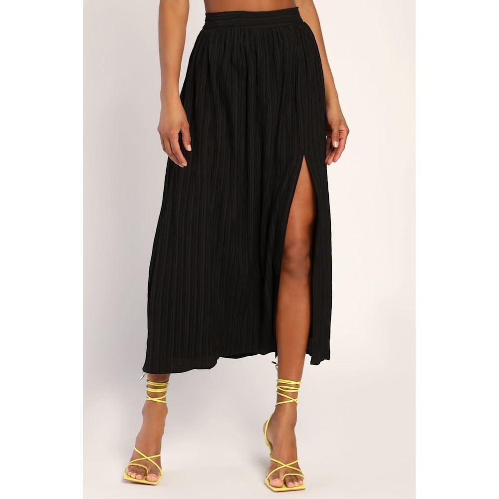 Lulus Midsummer Memories Mid Rise Maxi Skirt XS Black Boho Cocktail Resort NWT